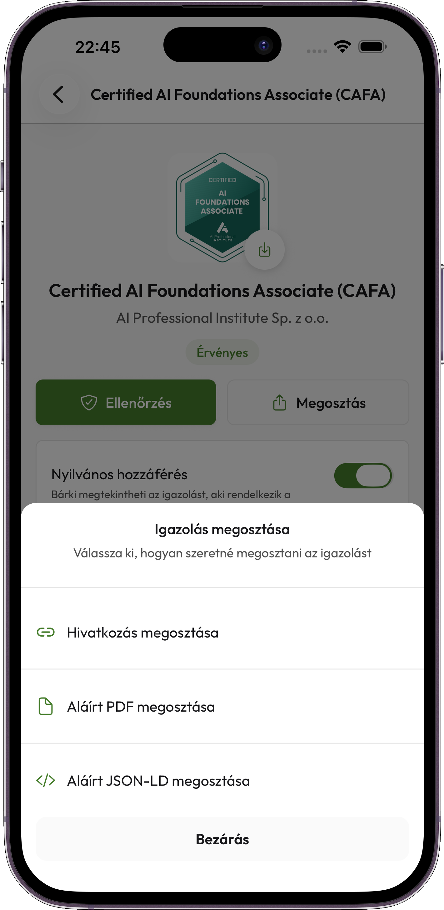 Credentium Wallet — Udostępnianie
