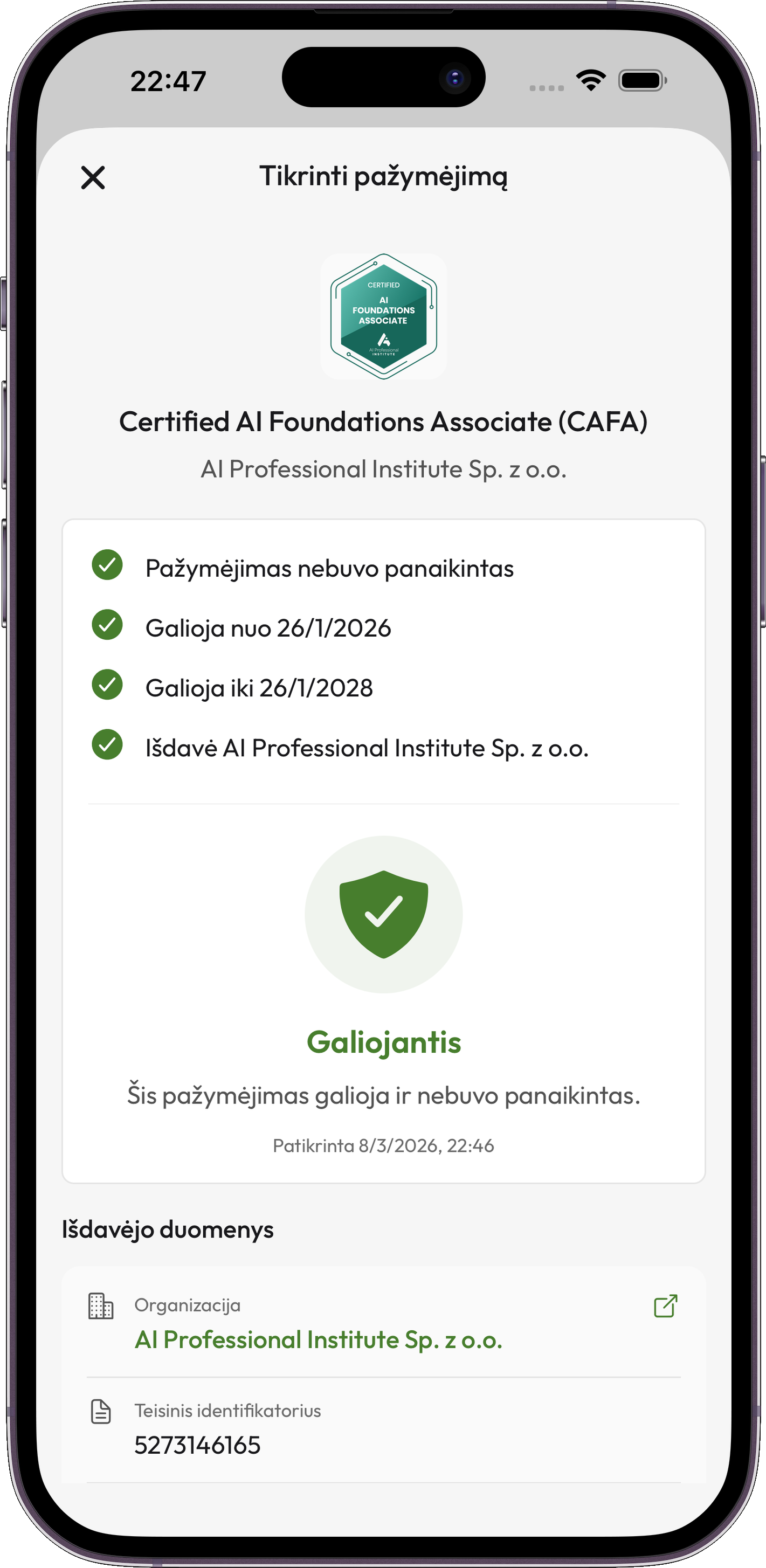 Credentium Wallet — Weryfikacja