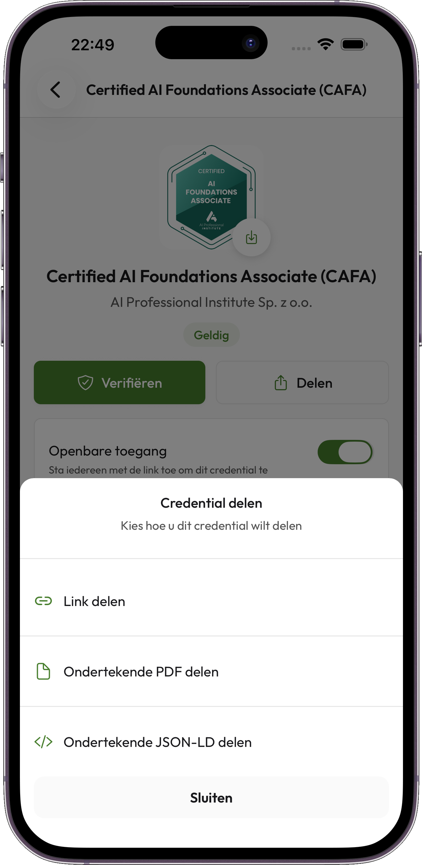 Credentium Wallet — Udostępnianie