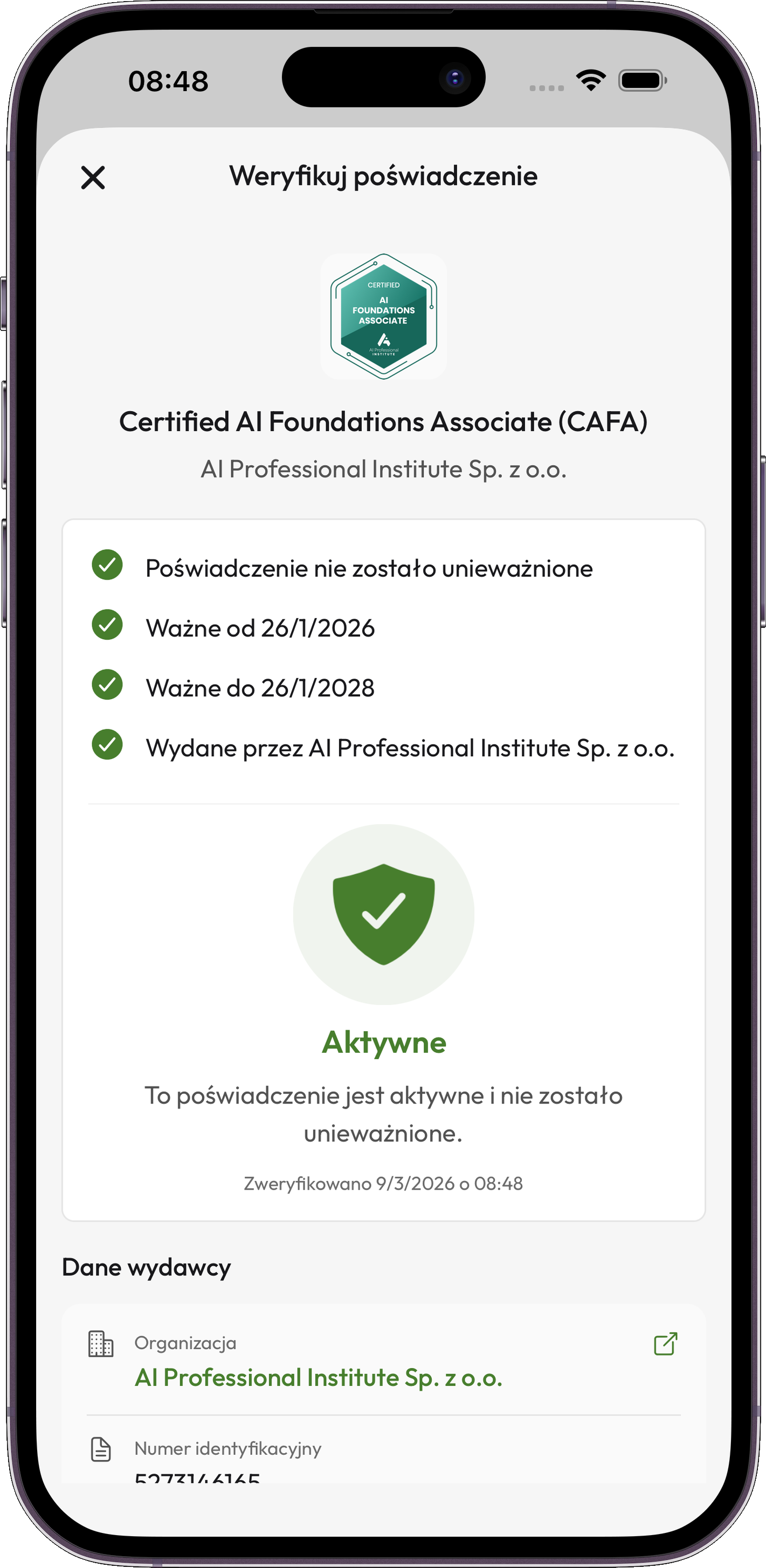 Credentium Wallet — Weryfikacja