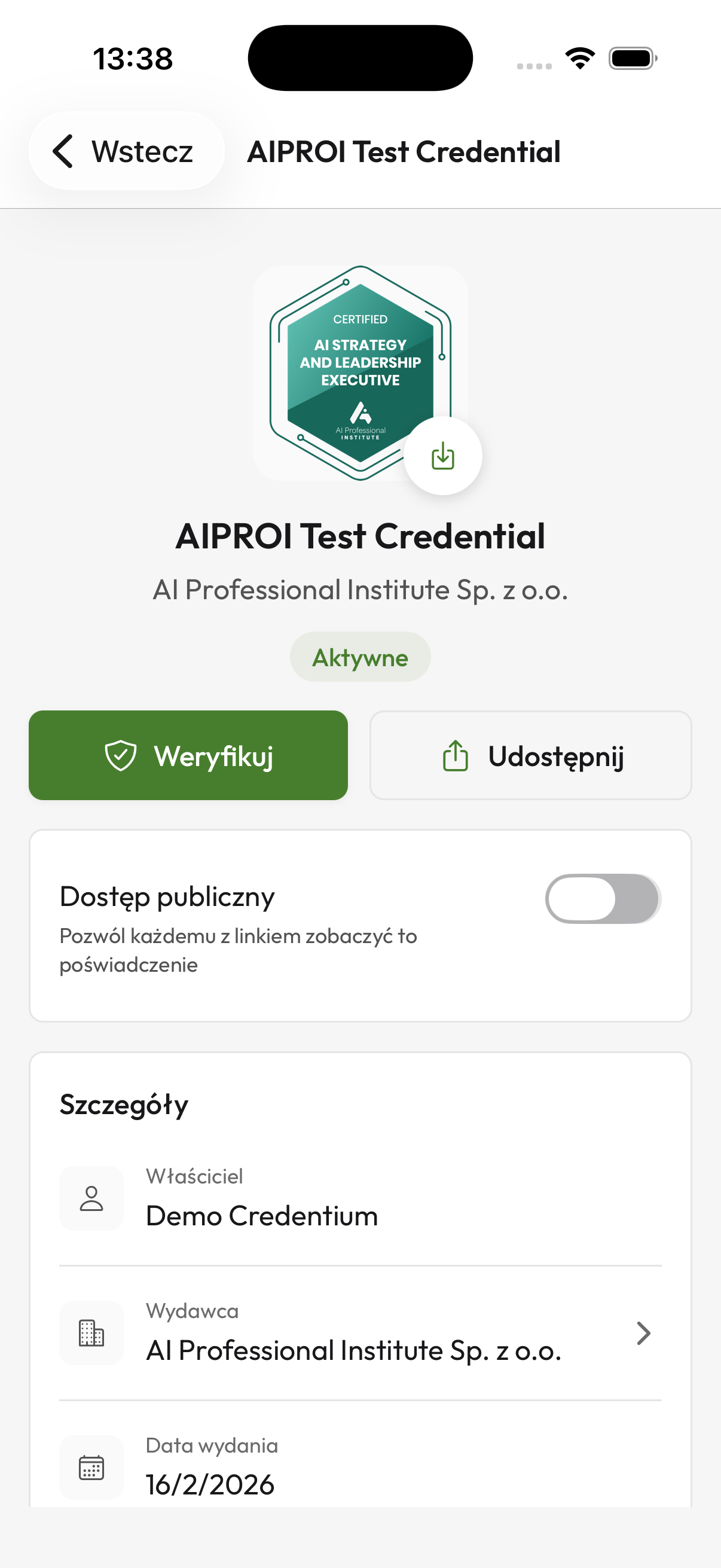 Credentium Wallet - Micro-Credential-Details auf dem Smartphone
