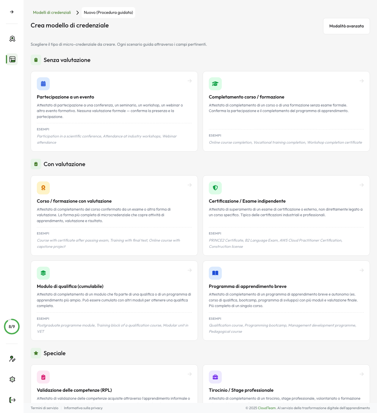 Costruttore di modelli — selezione dello scenario di micro-credenziale